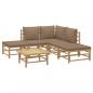 Preview: 6-tlg. Garten-Lounge-Set mit Kissen Taupe Bambus