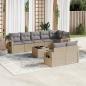 Preview: ARDEBO.de - 9-tlg. Garten-Sofagarnitur mit Kissen Beige Poly Rattan