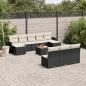 Preview: ARDEBO.de - 11-tlg. Garten-Sofagarnitur mit Kissen Schwarz Poly Rattan