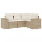 Preview: 4-tlg. Garten-Sofagarnitur mit Kissen Beige Poly Rattan