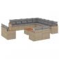 Preview: 14-tlg. Garten-Sofagarnitur mit Kissen Beige Poly Rattan