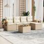 Preview: ARDEBO.de - 6-tlg. Garten-Sofagarnitur mit Kissen Beige Poly Rattan