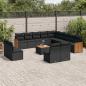 Preview: ARDEBO.de - 14-tlg. Garten-Sofagarnitur mit Kissen Schwarz Poly Rattan