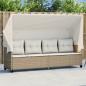 Preview: ARDEBO.de - Sonnenliege mit Dach und Kissen Beige Poly Rattan