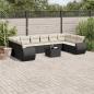 Preview: ARDEBO.de - 11-tlg. Garten-Sofagarnitur mit Kissen Schwarz Poly Rattan