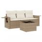 Preview: 4-tlg. Garten-Sofagarnitur mit Kissen Beige Poly Rattan