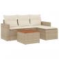 Preview: 5-tlg. Garten-Sofagarnitur mit Kissen Beige Poly Rattan