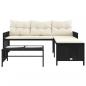 Preview: Gartensofa in L-Form mit Tisch und Kissen Schwarz Poly Rattan