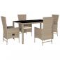 Preview: 5-tlg. Garten-Essgruppe mit Kissen Beige Poly Rattan