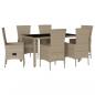 Preview: 7-tlg. Garten-Essgruppe mit Kissen Beige Poly Rattan