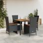 Preview: ARDEBO.de - 5-tlg. Garten-Essgruppe mit Kissen Schwarz Poly Rattan