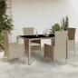 Preview: ARDEBO.de - 5-tlg. Garten-Essgruppe mit Kissen Beige Poly Rattan