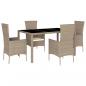 Preview: 5-tlg. Garten-Essgruppe mit Kissen Beige Poly Rattan