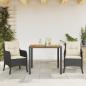 Preview: ARDEBO.de - 3-tlg. Garten-Essgruppe mit Kissen Schwarz Poly Rattan