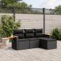 Preview: ARDEBO.de - 4-tlg. Garten-Sofagarnitur mit Kissen Schwarz Poly Rattan