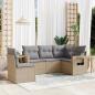 Preview: ARDEBO.de - 5-tlg. Garten-Sofagarnitur mit Kissen Beige Poly Rattan