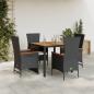 Preview: ARDEBO.de - 5-tlg. Garten-Essgruppe mit Kissen Schwarz Poly Rattan