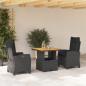 Preview: ARDEBO.de - 3-tlg. Garten-Essgruppe mit Kissen Schwarz Poly Rattan