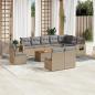 Preview: ARDEBO.de - 11-tlg. Garten-Sofagarnitur mit Kissen Beige Poly Rattan