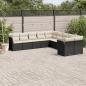 Preview: ARDEBO.de - 10-tlg. Garten-Sofagarnitur mit Kissen Schwarz Poly Rattan