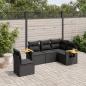 Preview: ARDEBO.de - 5-tlg. Garten-Sofagarnitur mit Kissen Schwarz Poly Rattan