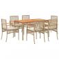 Preview: 7-tlg. Garten-Essgruppe mit Kissen Beige Poly Rattan