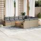 Preview: ARDEBO.de - 11-tlg. Garten-Sofagarnitur mit Kissen Beige Poly Rattan