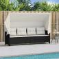 Preview: Sonnenliege mit Dach und Kissen Schwarz Poly Rattan