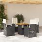 Preview: ARDEBO.de - 5-tlg. Garten-Essgruppe mit Kissen Schwarz Poly Rattan