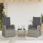 Preview: ARDEBO.de - 3-tlg. Garten-Essgruppe mit Kissen Grau Poly Rattan