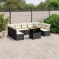 Preview: ARDEBO.de - 10-tlg. Garten-Sofagarnitur mit Kissen Schwarz Poly Rattan