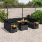 Preview: ARDEBO.de - 11-tlg. Garten-Sofagarnitur mit Kissen Schwarz Poly Rattan