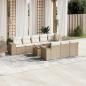 Preview: ARDEBO.de - 11-tlg. Garten-Sofagarnitur mit Kissen Beige Poly Rattan