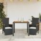 Preview: ARDEBO.de - 3-tlg. Garten-Essgruppe mit Kissen Schwarz Poly Rattan