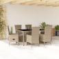 Preview: ARDEBO.de - 7-tlg. Garten-Essgruppe mit Kissen Beige Poly Rattan