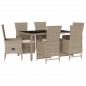 Preview: 7-tlg. Garten-Essgruppe mit Kissen Beige Poly Rattan