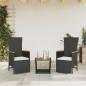 Preview: ARDEBO.de - 3-tlg. Garten-Essgruppe mit Kissen Schwarz Poly Rattan