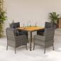 Preview: ARDEBO.de - 5-tlg. Garten-Essgruppe mit Kissen Grau Poly Rattan