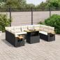 Preview: ARDEBO.de - 11-tlg. Garten-Sofagarnitur mit Kissen Schwarz Poly Rattan