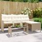 Preview: ARDEBO.de - Gartensofa in L-Form mit Tisch und Kissen Beige Poly Rattan