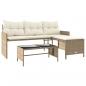 Preview: Gartensofa in L-Form mit Tisch und Kissen Beige Poly Rattan