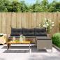 Preview: Gartensofa in L-Form mit Tisch und Kissen Grau Poly Rattan