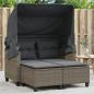 Preview: ARDEBO.de - Gartensofa 2-Sitzer mit Dach und Hockern Grau Poly Rattan