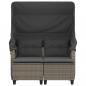 Preview: Gartensofa 2-Sitzer mit Dach und Hockern Grau Poly Rattan