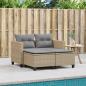 Preview: Gartensofa 2-Sitzer mit Hockern Beige Poly Rattan