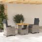 Preview: ARDEBO.de - 3-tlg. Garten-Essgruppe mit Kissen Grau Poly Rattan