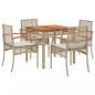 Preview: 5-tlg. Garten-Essgruppe mit Kissen Beige Poly Rattan