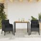 Preview: ARDEBO.de - 3-tlg. Garten-Essgruppe mit Kissen Schwarz Poly Rattan