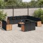 Preview: ARDEBO.de - 14-tlg. Garten-Sofagarnitur mit Kissen Schwarz Poly Rattan