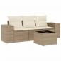 Preview: 4-tlg. Garten-Sofagarnitur mit Kissen Beige Poly Rattan